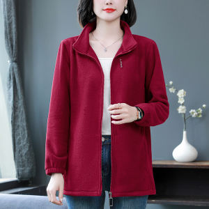 เสื้อแจ็คเก็ตขนแกะสำหรับผู้หญิง ฤดูใบไม้ผลิและฤดูใบไม้ร่วง ทรงหลวม ขนาดใหญ่ เสื้อคาร์ดิแกนแบบเปิด มีซิป แขนยาว สไตล์เกาหลี