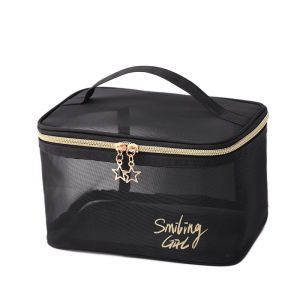 QINGBINJIAJU | Transparent Mesh Toiletry Bag Portable Dual-layer Large-capacity