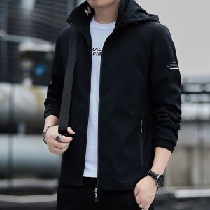 ROMON | Romon Mens Hooded Jacket Casual Versatile Windproof Autumn Winter Fashion Urban Style Zipper Closure Long Sleeve Standard Fit