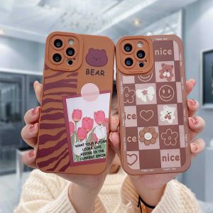 Softcase Pro Camera Casing Chocolate Robot Bear Case Compatible For IPhone 12 11 13 PRO MAX 6 7 6S 8 Plus X XR XS MAX Se 2020 6SPlus 7Plus 6Plus 8Plus XSMAX Fashion Angel Eyes Silicone TPU Phone Case