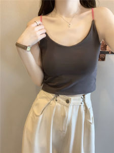 Sporty Casual Strap Vest Women Summer Innerwear Outerwear Built-in Chest Pad V-neck Color Block Beautiful Back Sleeveless Top