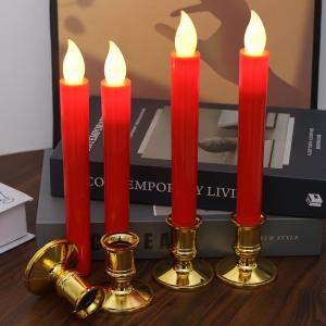 YESPERY 1Pair Long Flameless Candle with Holder Base Realistic Flickering Candle Red Electronic LED Candle for Wedding Chinese New Year Decoration