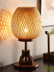 Teak Bamboo Table Lamp Wooden Decorative Table Lamp Table Night Light Suitable for Bedroom Study Cafe