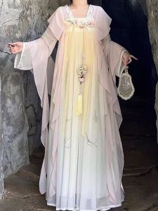 New Chinese Style Reformed Version Womens Hanfu Dress Embroidered Daily Wear Spring Autumn Tang Dynasty Elements Long Skirt