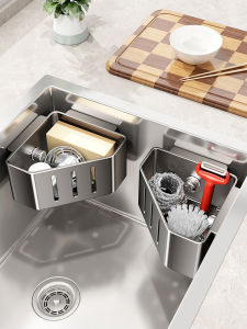 Kitchen Sink Drain Rack Wall Mounted Hanging No Drilling Water Drainage Blue Cloth Storage Nordic Style Triangle Shape ABS Material