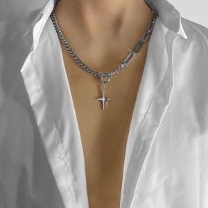Square chain mixed with vertebrae chain Stitching thick necklace Mango pendant tide Titanium steel collarbone chain Mens necklace