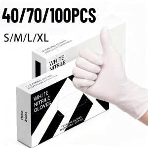 40/70/100PCS White Nitrile Gloves Disposable Nitrile Gloves Suitable For Nail Art Beauty Hairdressing Home Kitchen Cleaning