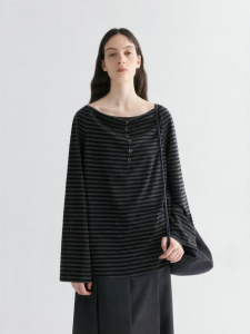 INSIS FEMME | Lightweight Vintage Stripe 2-Way Collar Loose Knit Top