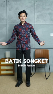 DGM Fashion Kemeja Batik Hitam Songket Lengan Panjang Batik Songket Premium Pria Casual 002 C