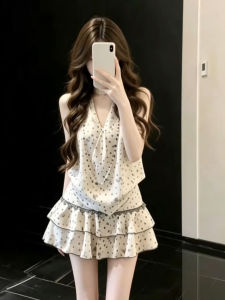 PEIZIXUAN | French Polka Dot Halter Neck Dress