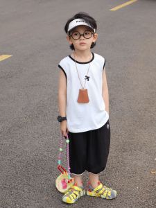 Boys Summer Cartoon Sleeveless T-Shirt And Shorts Set Baby Fashionable Two-Piece Suit Casual Cotton Clothing for Kids