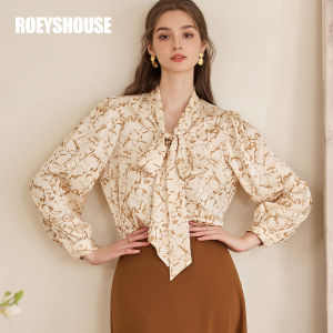 Elegant Floral Print Silk Shirt Roeys House Commute Style Long Sleeve Bubble Sleeve Polyester Fiber Office Lady Uniform