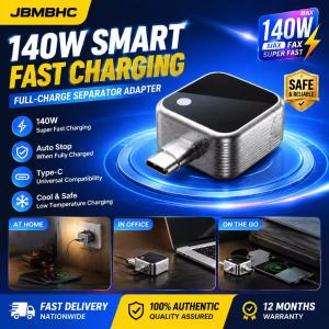 JBMBHC Fast Charging Dual Port Adapter Type-C with Auto Disconnect，140W Fire-Resistant PC Adapter for Phone/Laptop Travel Car Home Use Smart Tech Lightweight Design