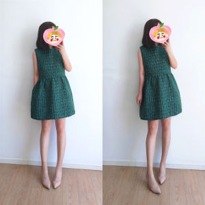 Winter High Waist Green Knitted Vest Dress Slimming Concealing Womens Fashionable New Style Sleeveless Dress Polyester Fiber