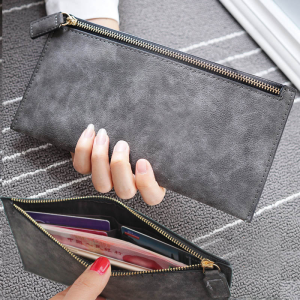 2026 New Ins Fashion Minimalist Long Wallet Women Thin Zipper Leather Matte Handbag Card Holder Women Simple Elegant Design