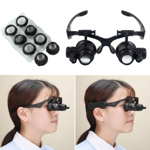 [Arrived within 3 days]Head Wearing Magnifier Glasses Loupes with LED Portable 10X/15X/20X/25X Lens Observation Magnifying Headband Eyewear for Reading Jewelers Watchmaker Repair Wearing