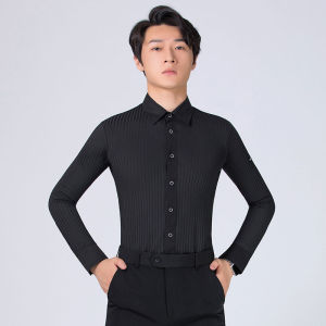 DANBAOLUO | Waltz Dance Shirt Long Sleeve Performance Wear Ballroom Modern Dance Shirt Striped