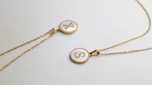 Round Shell Pendant Stainless Steel Jewelry Minimalist Letter Necklace Womens Alphabet Initial Necklace Charm