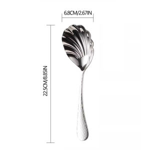 2 Pieces 304 Stainless Steel Flatware Serving Sets 8.85-Inch Long Handle Slotted Spoons and Serving Spoons for Buffet Banquet Cooking and Kitchen