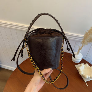 กระเป๋าสะพายข้างหนังแบบมีซิป MK Vintage Bucket Bag สำหรับผู้หญิง กระเป๋าถือแบบมีซิปขนาดเล็ก กระเป๋าสะพายข้างแบบลำลอง