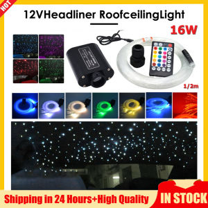 💥เพื่อส่งพร้อม💥ชุดโคมไฟติดเพดานไฟไฟเบอร์ออปติก16W ชุดไฟหน้า Starlight แอป + เอฟเฟกต์ควบคุมเพลงแหล่งไฟมีเซ็นเซอร์รับเสียง RGBW พร้อมรีโมทวิทยุ RF 28key พร้อมสายเคเบิลใยแก้วนำแสง