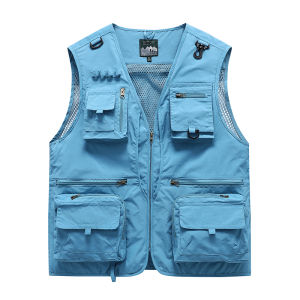 Summer Work Vest for Outdoor Activities Hiking Cycling Fishing Vest Breathable Fishing Travel Mesh Vest with Zipper Pockets 6XL