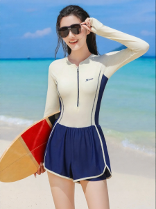 XTEP | Long Sleeves Conservative One-Piece Slimming Tummy Cover Swimming Suit