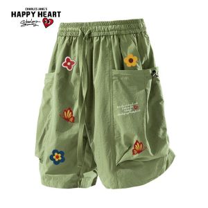CHARLES JANGS HAPPY HEART | Floral Print Drawstring Breathable Casual Shorts