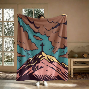 BILIBILI | Mountain Cross Clouds Retro Flannel Blanket Perfect for Sofa Office Bed Travel Sleep Read Relax Camping Four Season Use