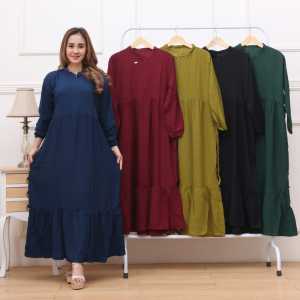 Gamis rayon polos rempel busui resleting depan dress kekinian