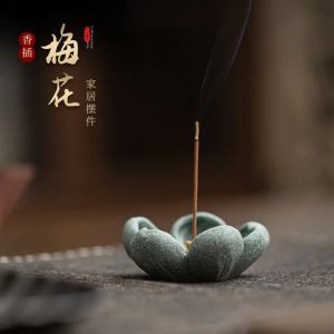 Bluestone Plum Blossom Incense Holder - Chinese Vintage Sandalwood Base for Zen Altar Meditation Home Decor Stone Craft Gift