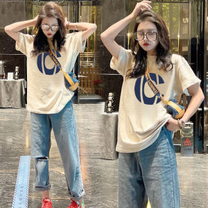 Heavy Weight Pure Cotton Short Sleeve T-Shirt Female Ins Hong Kong Style Flavor Chic Summer Loose Western Style Youthful-Looking Half Sleeve Slimming Top