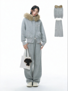 Bộ Áo Khoác Hoodie Bông Dày Patchwork và Quần Tây Bông Dày
