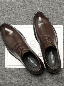 Genuine Leather Mens Casual Business Derby Shoes Wedding Groom Formal Work Shoes British Pointed Toe Heightening Large Size