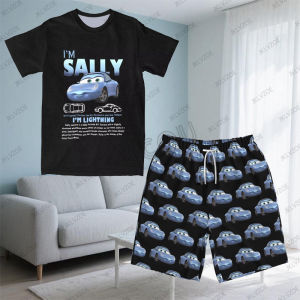 Children Sets Sally Im Lightning Cars Mcqueen Print Summer T-shirt+Shorts Sets Couple Casual Suit Kids/Adult 2 Piece Outfits