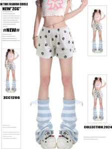 Sweet Cool Cute Dog Feet Print White Sports Shorts Female Summer Korean Style Loose Small Man Casual Wide Leg Hot Pants