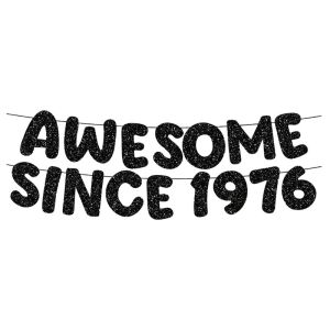 Black Glitter Awesome Since 1976 Banner 49th/50th Birthday Bunting Vintage Retro Birthday Party Decorations
