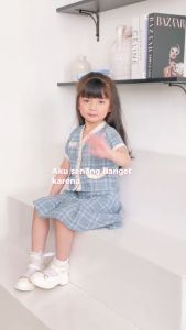MARVES Sava Set Setelan Dress One Set Anak Korean Style Bahan Tweed Usia 2 Hingga 14 Tahun