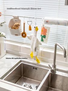 No-Drill Wall-Mounted Kitchen Hanging Basket Retractable Rod For Garlic And Vegetable Storage