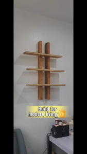 Display Wooden Organizer Shelves with Vertical & Horizontal Geometric Panel Design Durable Natural Wood Construction Decorative Storage Rack for Living Room Bedroom Office Kitchen or Entryway. Floating Shelves