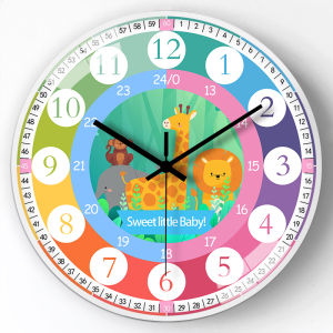 Quiet Wall Clock for Childrens Room Bedroom Student Home Use Early Education Learning Clock No Punching Required round Shape Plastic Shell