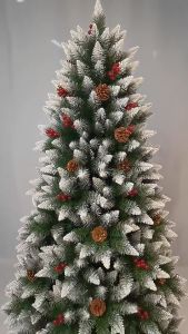 METECH 5FT-8FT Christmas tree with sturdy metal supports pine cones and red berries tree