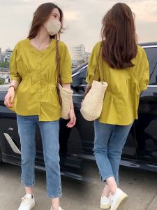 Design Sensation: Casual Women's Mid-Sleeve Asymmetrical Loose Slimming Pleated Top