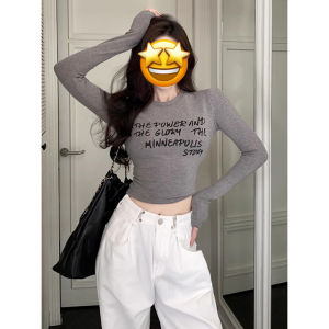 American Style Sweet Cool Spicy Girl Shoulder Length Sleeve T-Shirt Womens Casual Slim Fit Inner Wear Base Shirt Autumn Winter New Arrival