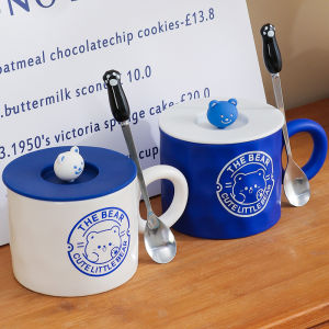 Large Capacity Ceramic Mug with Lid for Drinking Water Couples Cute Morning Meal Mugs Creative Style Home Use Water Cups