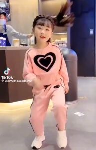 Bộ in TRÁI TIM  chất vải cotton da cá tàu   dành cho bé gái từ 15-42 kg