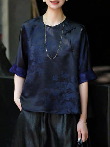 QINGNAER | Chinese Retro Luxury Plus Size Embroidered Buttoned Shirt