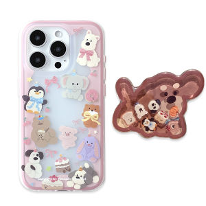 Cute Bear And Dog Design Magnetic Absorption Dual Layer Protective Phone Case for Apple 15Promax Full Cover Anti-Fall Stand