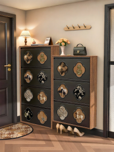 JIJIANJI | Retro Steel Wood Grain Ultra-thin No-assembly Shoe Cabinet 15cm
