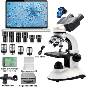Professional Biological Optical Compound Binocular Microscope Upgraded Four-Hole Microscope 40x-5000x Adult Microscope